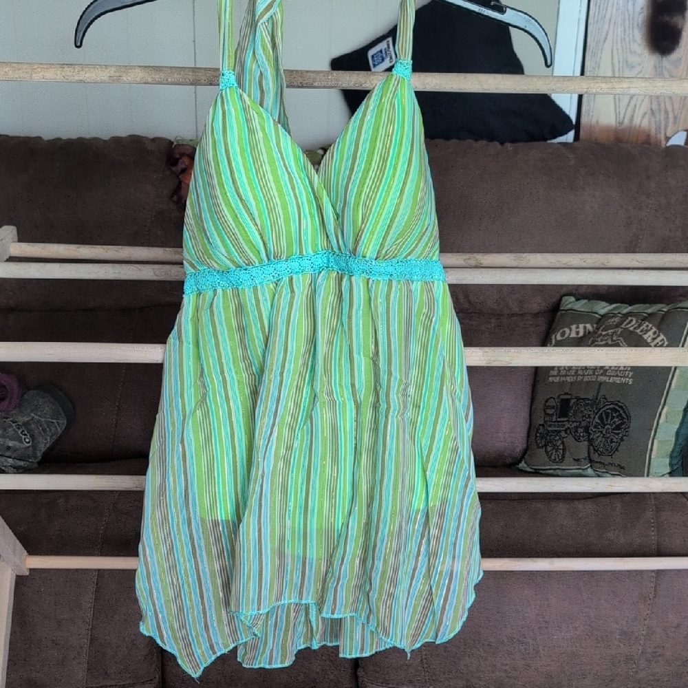Jordache Green and Blue Striped Top